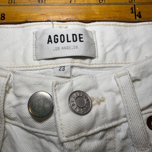 Agolde 90's Mid Rise Loose Fit White Jeans Size 23 Vanish White distressed - Picture 4 of 16